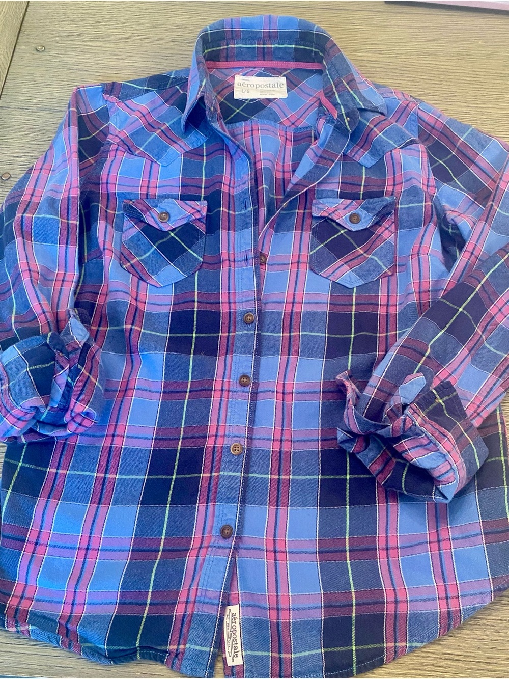 Aeropostale Kids Blue, Pink & Purple Plaid Button-Up Shirt